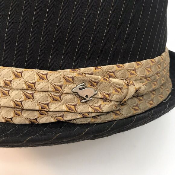 Peter Grimm Black Pin Stripe Fedora Hat Men's size S/M Lined Hat Band Rabbit Pin - Picture 2 of 11